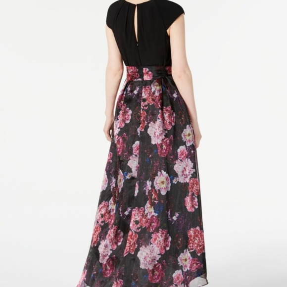 SLNY Dress Black Floral High Low - Picture 2 of 7